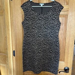 Nine West Tan Animal Print Rayon Blend Sheath Body Con Style Dress, Large